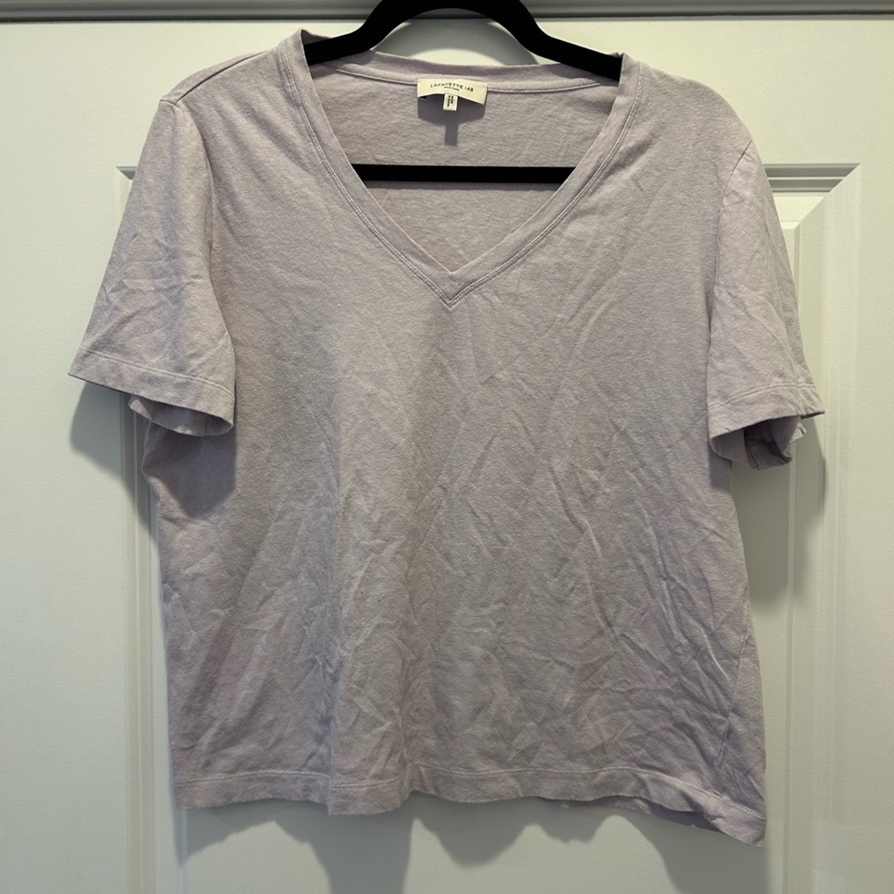 Lafayette 148 New York Linen Blend V-Neck Tee – Size M – Dried Blossom Luxury - Picture 2 of 5